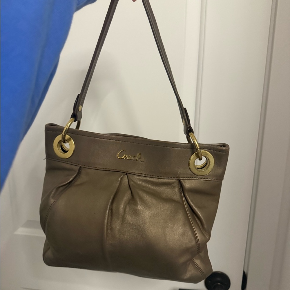 Coach brown Leather Shoulder Bag with Gold Accents